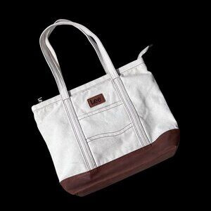 Lee Canvas Tote Bag Nautical Boat Carry All Preppy Shopper Double Handle Beige